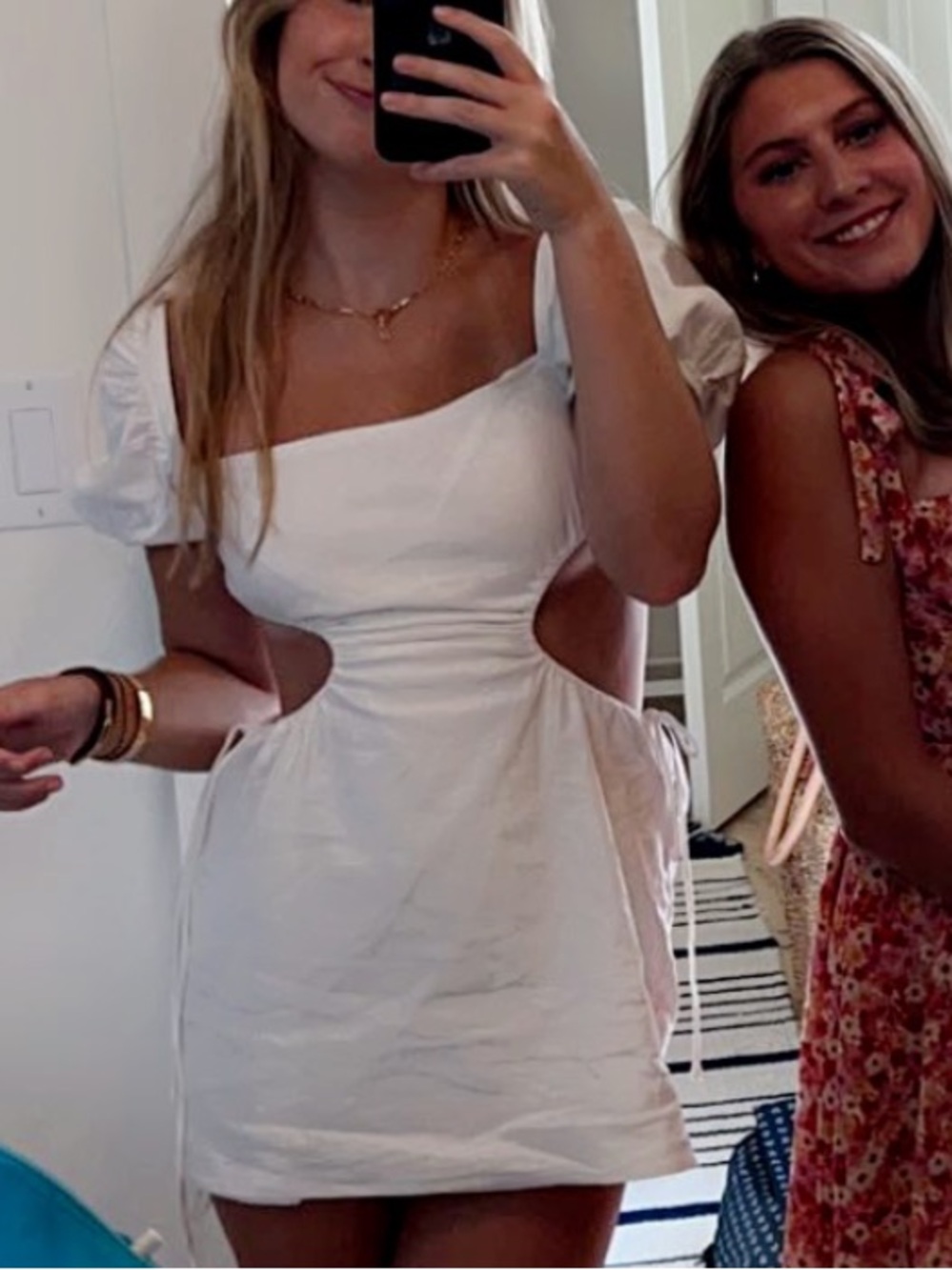 White Fox Boutique White Cutout Puff Sleeve Mini Dress